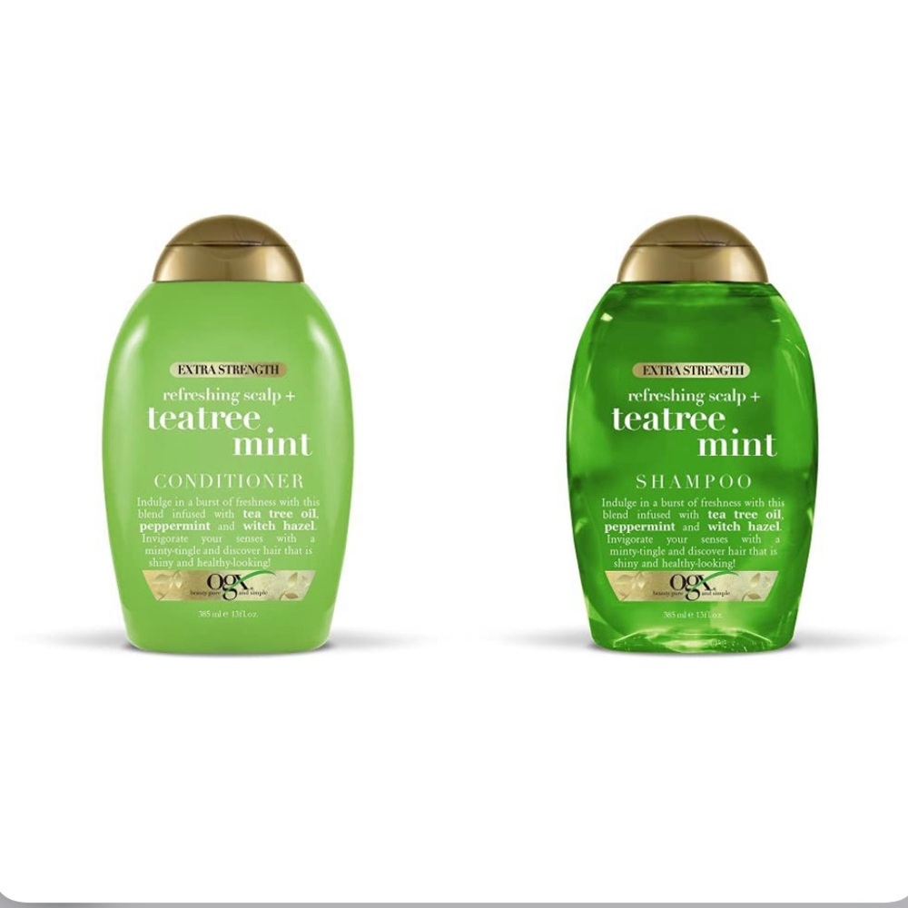 OXG extra strength, 
refreshing scalp +
teatree
mint
shampoo and conditioner set